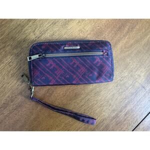 Travelon RFID Zip Around Wristlet Wallet Purple Blue Pattern Travel Wallet